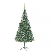 vidaXL Artificial Christmas Tree with LEDs&Ball Set&Pinecones 82.7"