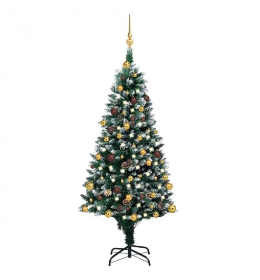 vidaXL Artificial Christmas Tree with LEDs&Ball Set&Pinecones 59.1"