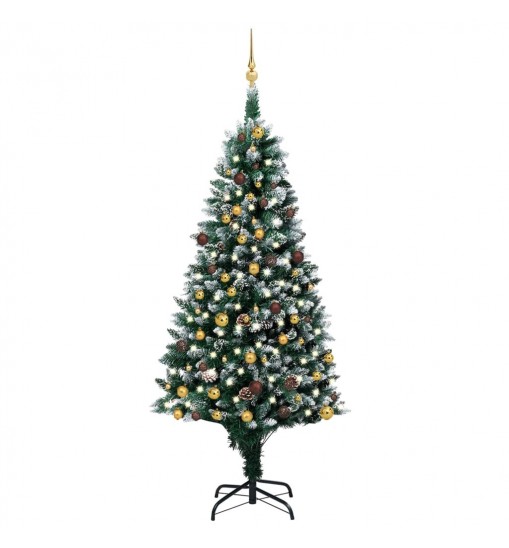 vidaXL Artificial Christmas Tree with LEDs&Ball Set&Pinecones 82.7"