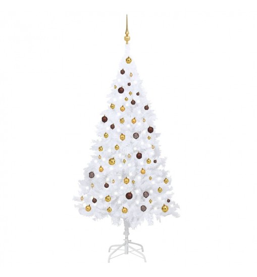 vidaXL Artificial Christmas Tree with LEDs&Ball Set White 82.7" PVC