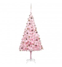 vidaXL Artificial Christmas Tree with LEDs&Ball Set Pink 94.5" PVC