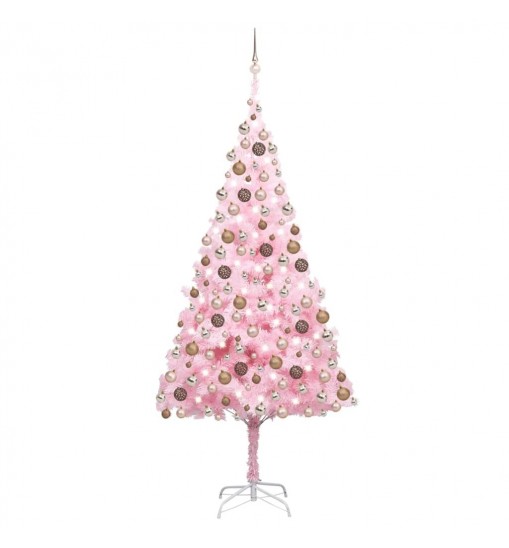 vidaXL Artificial Christmas Tree with LEDs&Ball Set Pink 94.5" PVC