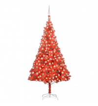 vidaXL Artificial Christmas Tree with LEDs&Ball Set Red 94.5" PVC