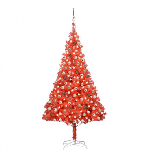 vidaXL Artificial Christmas Tree with LEDs&Ball Set Red 94.5" PVC