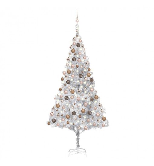 vidaXL Artificial Christmas Tree with LEDs&Ball Set Silver 94.5" PET