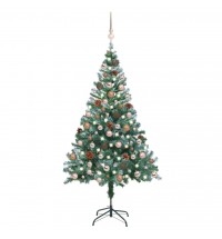 vidaXL Frosted Christmas Tree with LEDs&Ball Set Pinecones 59.1"