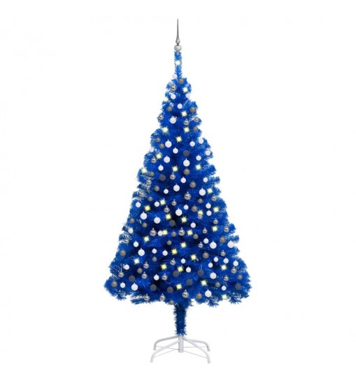 vidaXL Artificial Christmas Tree with LEDs&Ball Set Blue 82.7" PVC