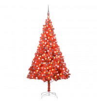 vidaXL Artificial Christmas Tree with LEDs&Ball Set Red 94.5" PVC