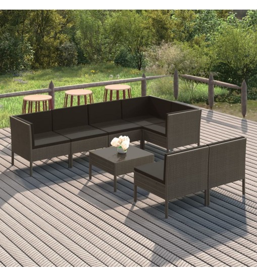 vidaXL 8 Piece Patio Lounge Set with Cushions Poly Rattan Gray