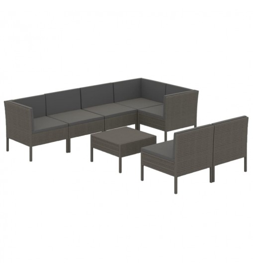 vidaXL 8 Piece Patio Lounge Set with Cushions Poly Rattan Gray