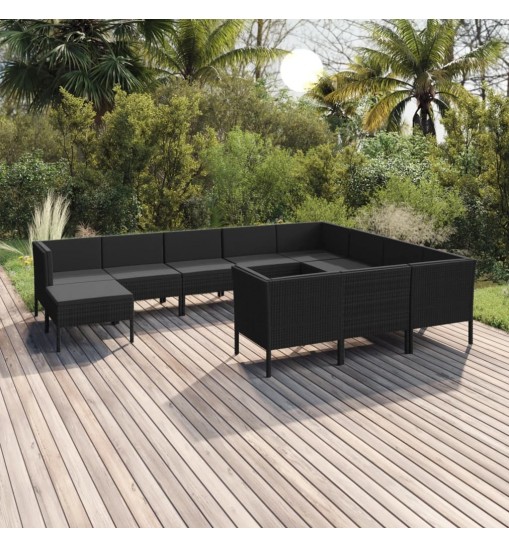 vidaXL 11 Piece Patio Lounge Set with Cushions Poly Rattan Black