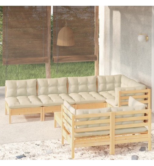 vidaXL 8 Piece Patio Lounge Set with Cream Cushions Solid Pinewood