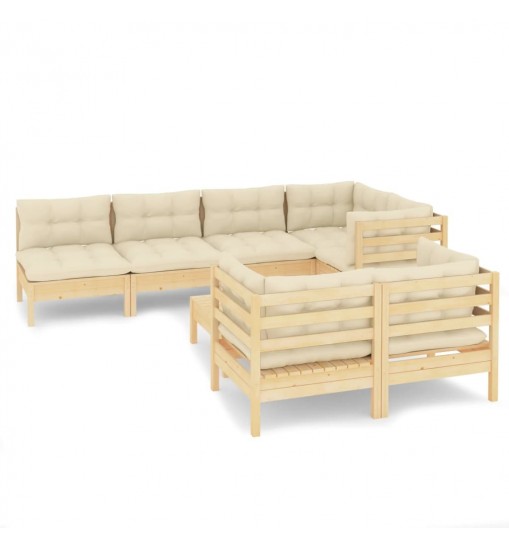 vidaXL 8 Piece Patio Lounge Set with Cream Cushions Solid Pinewood