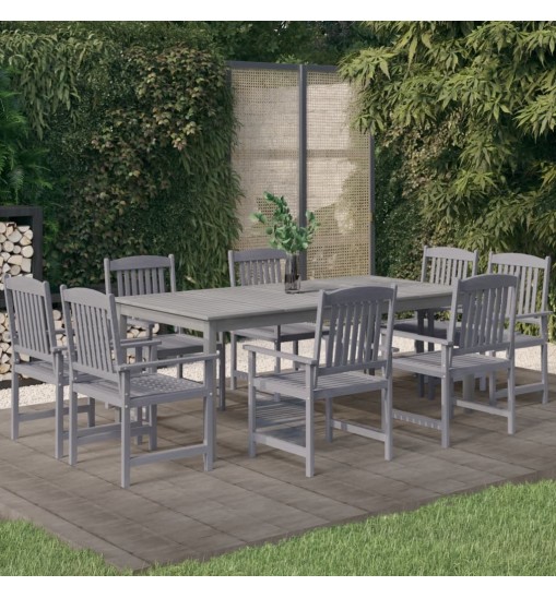 vidaXL 9 Piece Patio Dining Set Solid Wood Acacia Gray