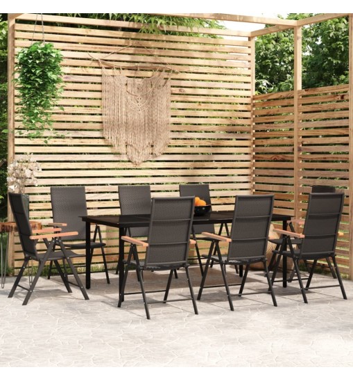 vidaXL 9 Piece Patio Dining Set Black