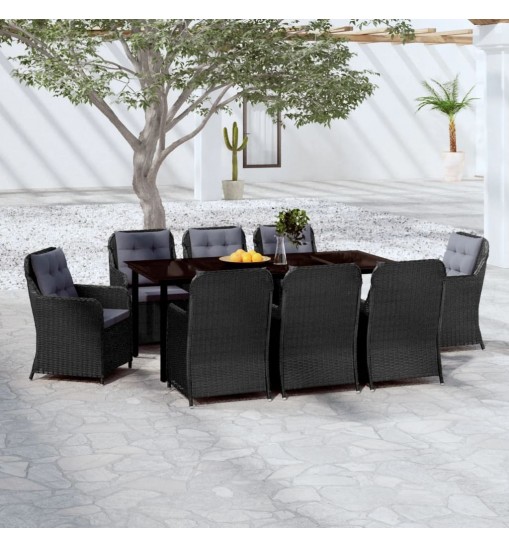 vidaXL 9 Piece Patio Dining Set Black