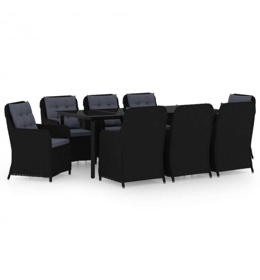 vidaXL 9 Piece Patio Dining Set Black