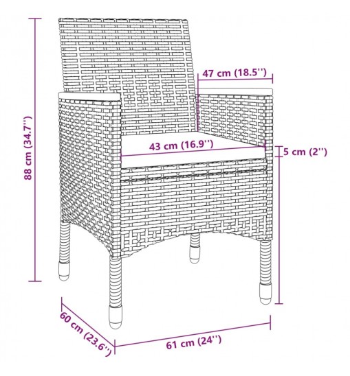 vidaXL 9 Piece Patio Dining Set with Cushions Poly Rattan and Glass