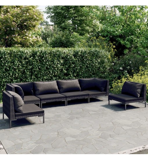 vidaXL 6 Piece Patio Lounge Set with Cushions Poly Rattan Dark Gray