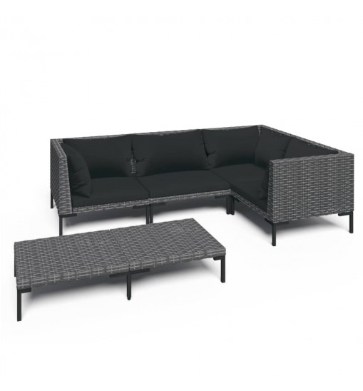 vidaXL 5 Piece Patio Lounge Set with Cushions Poly Rattan Dark Gray