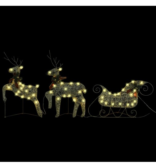 vidaXL Reindeer & Sleigh Christmas Decoration 100 LEDs Outdoor Gold