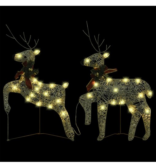 vidaXL Reindeer & Sleigh Christmas Decoration 100 LEDs Outdoor Gold