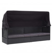 vidaXL Patio Sofa Bed with Canopy Poly Rattan Black