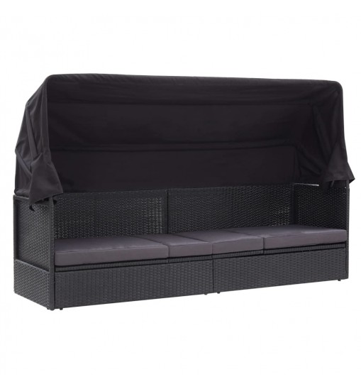 vidaXL Patio Sofa Bed with Canopy Poly Rattan Black