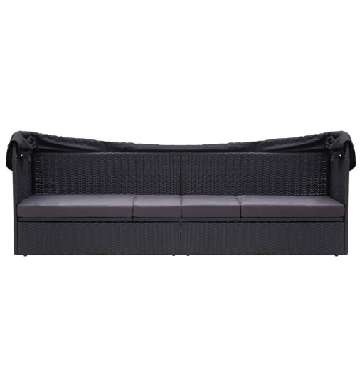 vidaXL Patio Sofa Bed with Canopy Poly Rattan Black