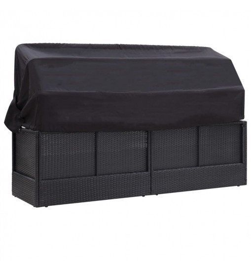 vidaXL Patio Sofa Bed with Canopy Poly Rattan Black