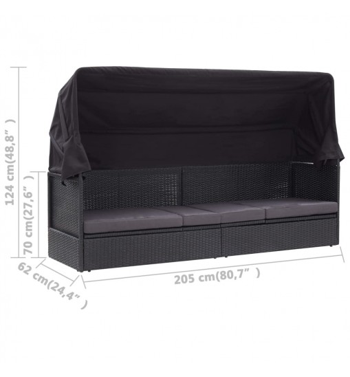 vidaXL Patio Sofa Bed with Canopy Poly Rattan Black