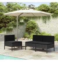 vidaXL Patio Chairs 3 pcs with Cushions Poly Rattan Black