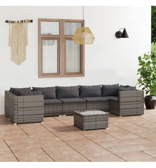 vidaXL 8 Piece Patio Lounge Set with Cushions Poly Rattan Gray