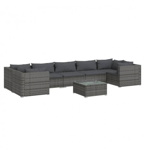 vidaXL 8 Piece Patio Lounge Set with Cushions Poly Rattan Gray