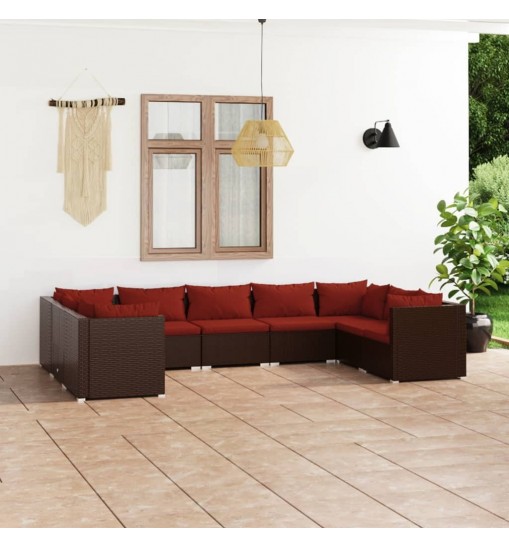 vidaXL 9 Piece Patio Lounge Set with Cushions Poly Rattan Brown