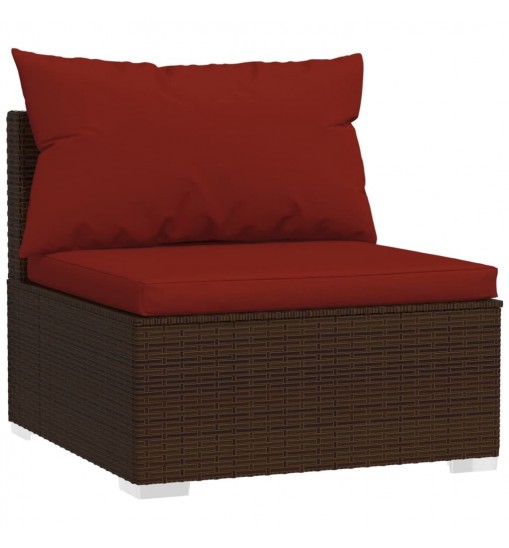 vidaXL 9 Piece Patio Lounge Set with Cushions Poly Rattan Brown