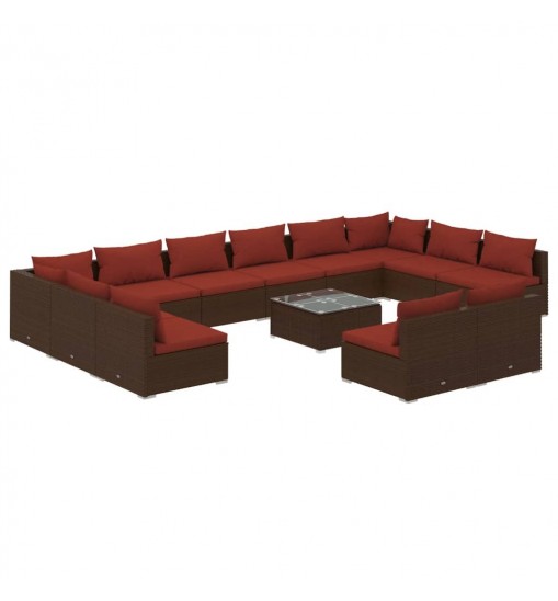 vidaXL 13 Piece Patio Lounge Set with Cushions Brown Poly Rattan