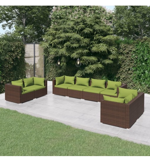 vidaXL 8 Piece Patio Lounge Set with Cushions Poly Rattan Brown