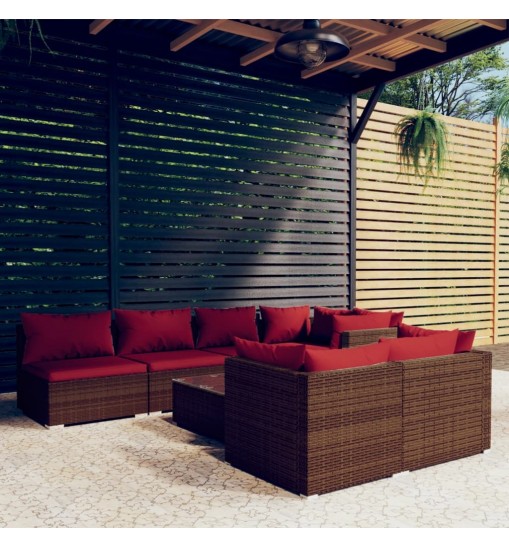 vidaXL 8 Piece Patio Lounge Set with Cushions Brown Poly Rattan