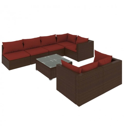 vidaXL 8 Piece Patio Lounge Set with Cushions Brown Poly Rattan