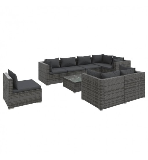 vidaXL 9 Piece Patio Lounge Set with Cushions Poly Rattan Gray