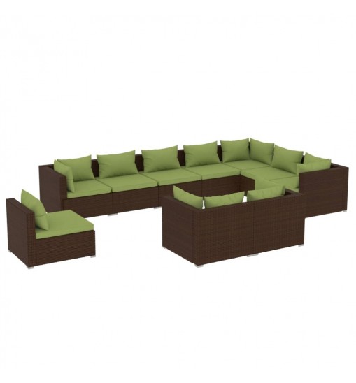 vidaXL 10 Piece Patio Lounge Set with Cushions Poly Rattan Brown