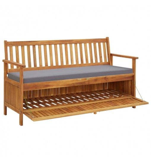 vidaXL Patio Storage Bench with Cushion 58.3" Solid Acacia Wood