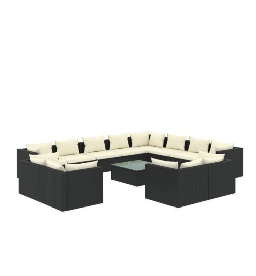 vidaXL 13 Piece Garden Lounge Set with Cushions Black Poly Rattan