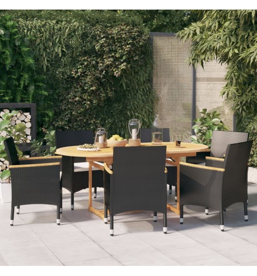 vidaXL 7 Piece Patio Dining Set with Cushions Black