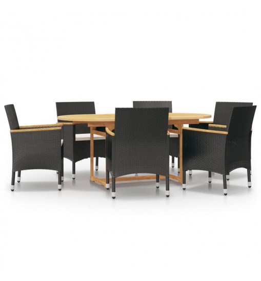 vidaXL 7 Piece Patio Dining Set with Cushions Black