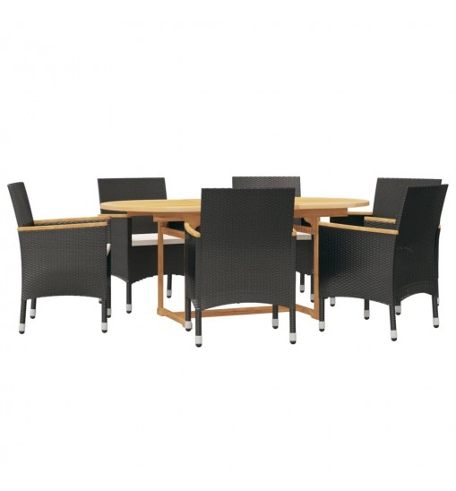 vidaXL 7 Piece Patio Dining Set with Cushions Black