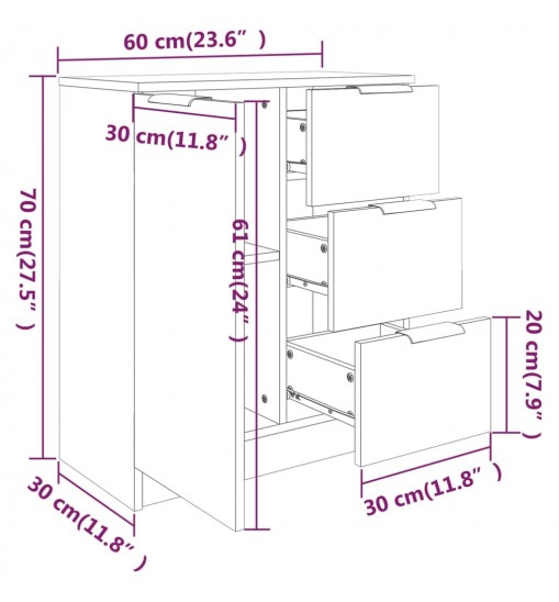 vidaXL Sideboards 2 pcs White 23.6"x11.8"x27.6" Engineered Wood