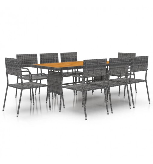 vidaXL 9 Piece Patio Dining Set Poly Rattan Gray