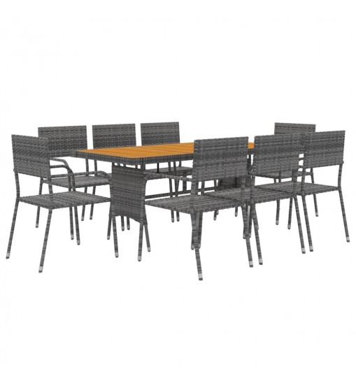 vidaXL 9 Piece Patio Dining Set Poly Rattan Gray